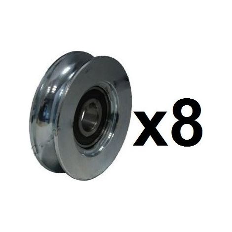Lot de 8 roues gorge U sur roulement 16mm – Ø60mm pour portes coulissantes – Charge maximale 100kg – Pour rails en acier – Estebro