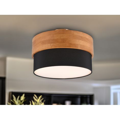 Deckenleuchte mit Holz & Stoffschirm Schwarz Ø 30cm inkl. E14 LED (1/5)