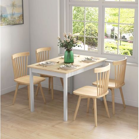 Table de salle à manger 120x75x75 cm en bois naturel, facile à monter pour 4 personnes FLORAGRACE (1/5)