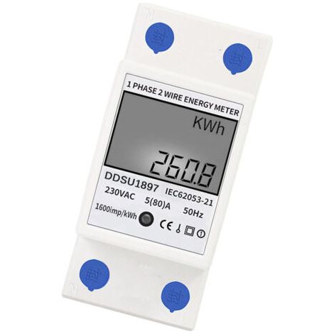 Numerique Electrique Compteur D'Energie Monophase Sur Rail Din Compteurs D'Electricite Une Deuxieme Phase De Fil Multifonction Compteur Electrique Blanc, Sans Retroeclairage (1/5)