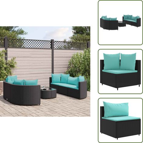 7-tlg. Garten-Sofagarnitur mit Kissen Schwarz Poly Rattan - Gartengestelle - Gartenmöbelset - Outdoor Möbel - Lounge Set - Rattan Gartenmöbel (1/5)