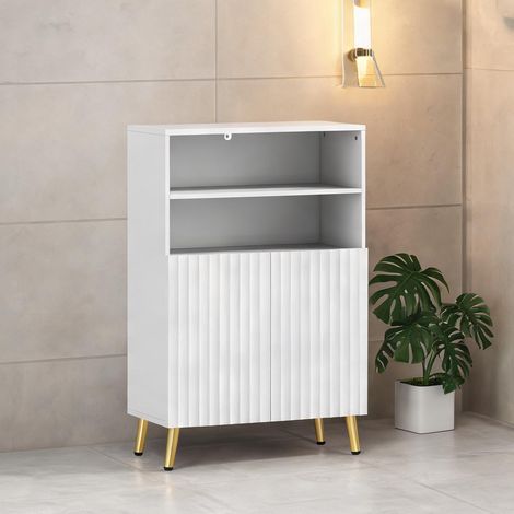 Meuble colonne de rangement blanc avec portes à fermeture (1/5)