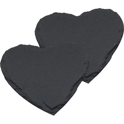 de 2 Assiettes en Ardoise Noire Forme C ur 20X20 CM Plateaux (1/5)