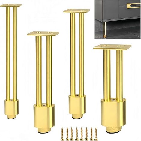 Pieds de Meuble en Aluminium Allié - Pieds de Rechange métal pour Table, Armoire, Meuble de Salle de Bain, Canapé, lit - Support Solide et Durable (Doré, 25CM) (1/5)