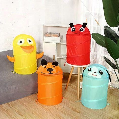 Seau de rangement pliable, panier à linge cylindrique mignon en forme d'animal, boîte à jouets de dessin animé, sac de rangement de cuisine, rangement organisé (1/4)