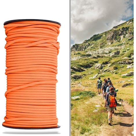Corde en nylon robuste 4mm, 100m pour randonnée et survie (Orange)