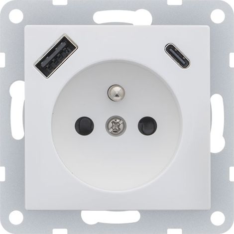 Siemens – Prise USB complète 2P+T avec ports USB-A et USB-C – Chargement simultané pour smartphones et tablettes – Delta Viva blanc