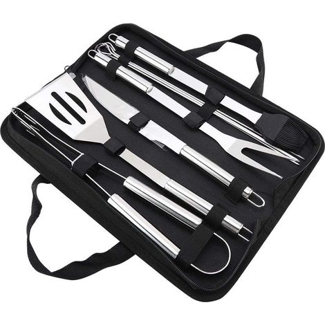 BBQ Utensils, 9 Pieces/Set of Stainless Steel Tools, BBQ Utensil Accessory Set with Oxford Bag for Camping, Patio, Lawn, Grilling (1/5)