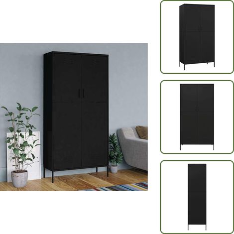 Garde-robe Noir 90x50x180 cm Acier - Armoire - Meuble Rangement - Placard - Dressing - Wardrobe (1/5)