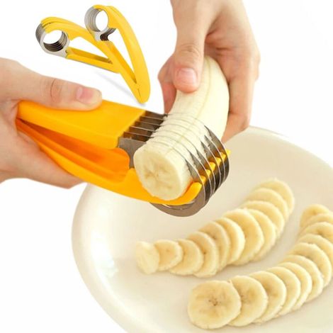 2-teiliger Bananenschneider, Bananenschneider aus Edelstahl, Bananenschneider für Würstchen, Gurken, Kiwis (1/5)