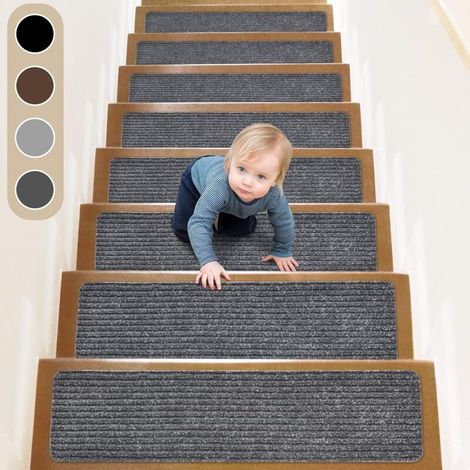 Gris, lot de 15 marches d'escalier antidérapantes pour marches en bois, (20 x 76 cm) adhésif pré appliqué Tapis antidérapants d'intérieur Sans danger pour les personnes âgées, les enfants et les c (1/5)