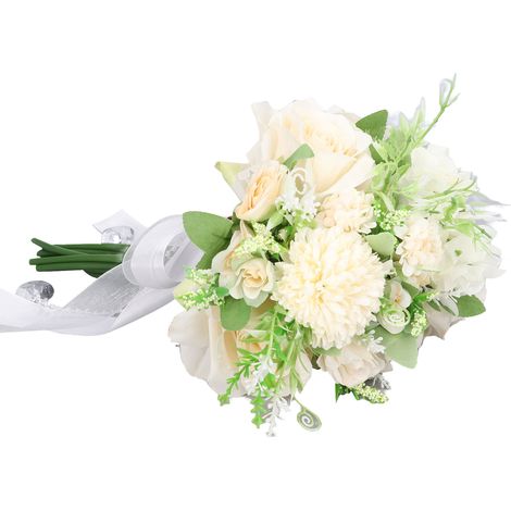 Bouquet de Mariée Artificiel Style Européen, Roses Simulées Blanc Ivoire pour Cérémonie (1/5)