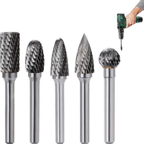 piezas de fresas rotativas de carburo de tungsteno de doble ranura para amoladora de troqueles, vástago cilíndrico de 6 mm, fresas de grabado rotativas para carpintería, pulido de metales, grabado y p (1/5)