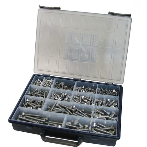 Assortiment de 570 Vis métaux Tête hexagonale TH Filetage total Inox A2 - 1 pièce (1/4)