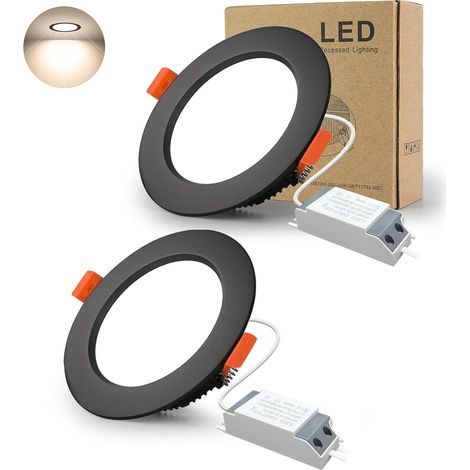 2-Pack Recessed LED Spotlights, 7W 700LM Black Extra Flat, IP44 Natural White 4000K, For Bathroom Kitchen Living Room (1/5)
