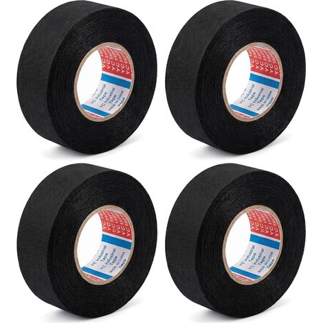 Isolant Électricien – 4 Pièces 19 mm x 15 m, Ruban Adhésif Tissu pour Câbles, Chatterton Noir Résistant à la Chaleur, Voiture & Bricolage (1/5)