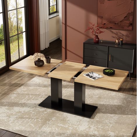 Table à manger extensible 140/180x70 cm en MDF naturel, gain de place, 4 à 8 personnes - CHICFURN (1/5)