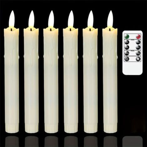 Flammenlose, flackernde Kerzen mit Fernbedienung, 19 cm, elfenbeinfarben, batteriebetrieben, Set mit 6 flammenlosen Kunststoffkerzen mit Wachseffekt (2,2 cm Durchmesser)