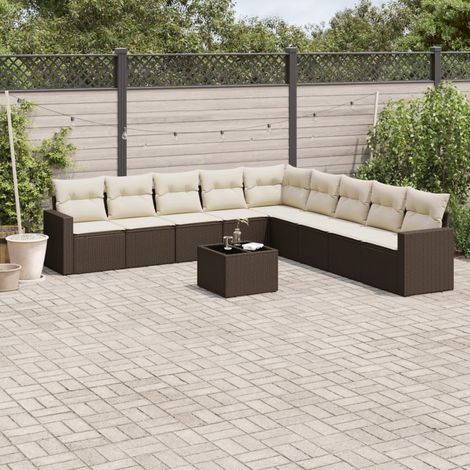 Salon de jardin modulaire 10 pcs en résine tressée marron avec coffres - PANGIVO (1/3)