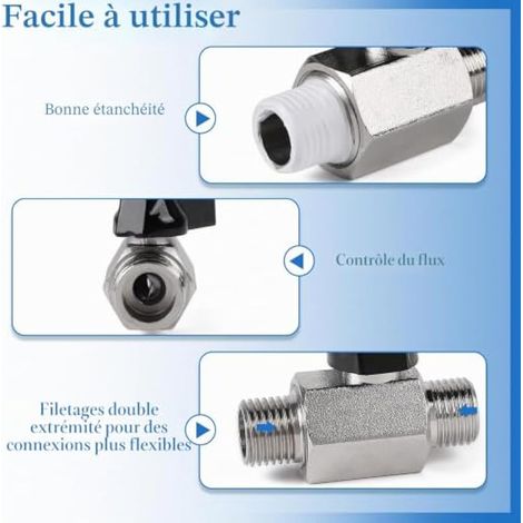 2 mini-vannes à bille 1/4 pouce mâle-mâle avec ruban téflon (1/3)