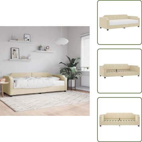 The Living Store Lit de jour avec matelas crème 100x200 cm tissu - Canapé-lit (1/5)