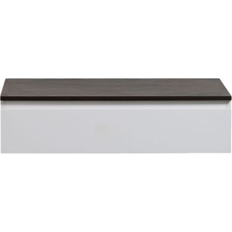 BERNSTEIN - Meuble sous vasque suspendu mural Blanc mat design MDF + plan vasque Chêne, 1 tiroir coulissant, 80x20x47cm - Vision 800