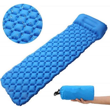 Matelas de camping gonflable ultraléger avec oreiller intégré (bleu) (1/5)