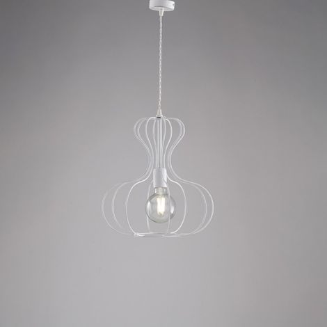 Industrielle Hängelampe aus Eisen Weiß und Silber urban 35x h40 cm
