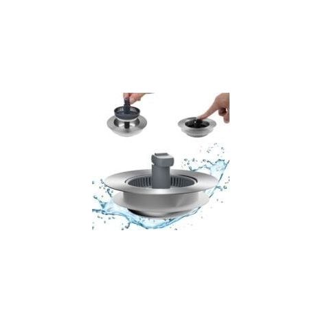 Ensemble 3 en 1 amélioré de crépine et de bouchon d'évier de cuisine, bouchon d'évier escamotable en acier inoxydable, crépine anti-obstruction avec poignée pliable, adapté aux drains standard américa (1/4)