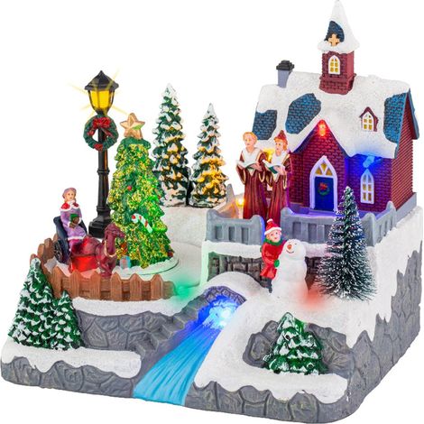 Scena animata per villaggio di Natale con personaggi con luci e movimento h 19 cm -Con negozio dei regali (1/3)