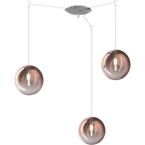 Sospensione Contemporanea Eclipse Metallo Cromo Vetro Rame 3 Luci G9