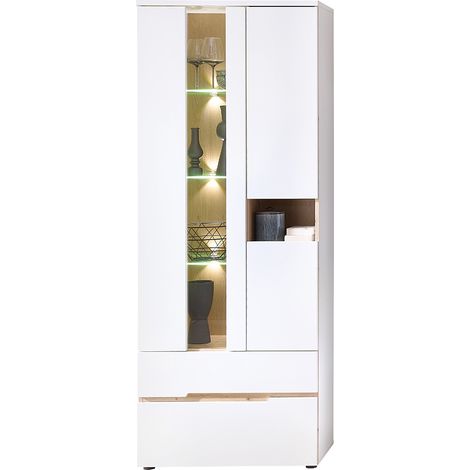 Wohnzimmer-Vitrine mit 75 cm Breite in weiß supermatt  und Eiche - MANRESA-36 (1/5)
