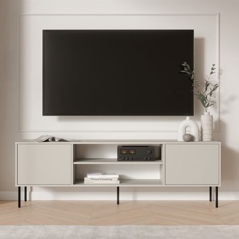 Mueble para TV Rainerio, un Estante, 2 Puertas, con Patas de Metal, 4180x40x60h cm Beige (1/4)