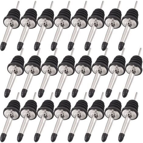 Set of 24 Stainless Steel Pour Spouts with Classic Tapered Spout with Rubber Stoppers, Suitable for Pouring Alcohol, Vinegar, Syrup or Olive Oils (1/5)