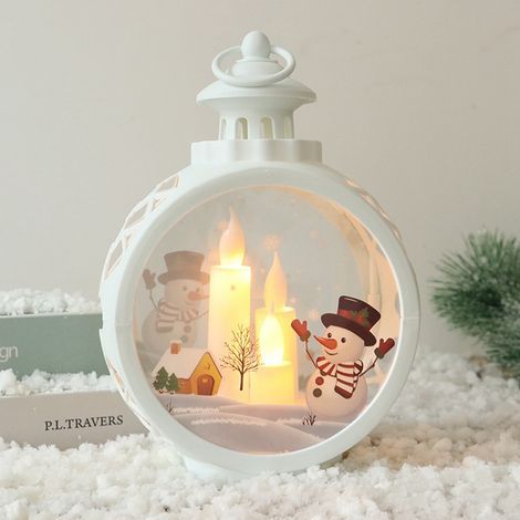 Bougie LED ronde rétro en verre et plastique, petit élément lumineux décoratif de Noël pour maison, bonhomme de neige blanc. (1/4)