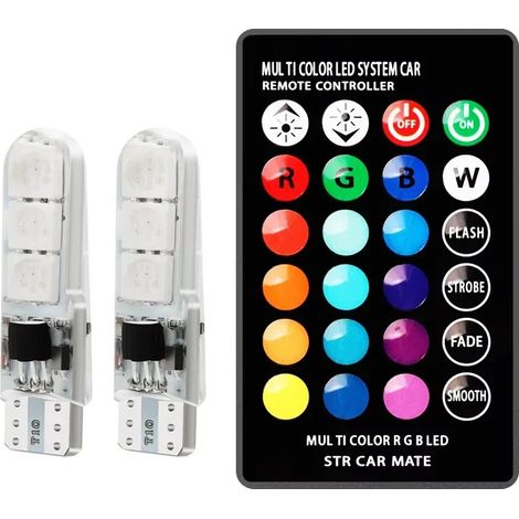 Lampadina LED RGB T10 W5W 5050 6SMD 16 colori variabili con telecomando, luce per auto, targa, plafoniera, interni, moto (1/5)