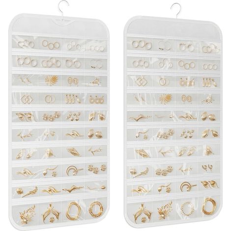Organisateur De Bijoux Sur Porte - 80 Poches Double Face En Tissu Non Tissé Et PVC Transparent - Pour Boucles D Oreilles Colliers Bracelets Anneaux - 1 Pièce (1/5)