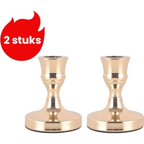 Lot de 2 bougeoirs européens en métal pour bougies coniques pour décoration intérieure mariage fête réception et décoration de table couleur dorée (1/5)