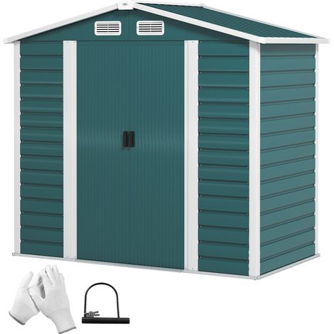 Outsunny Capanno da Giardino in Metallo 2 Porte Scorrevoli 2.1x1.2x1.9m Verde (1/5)
