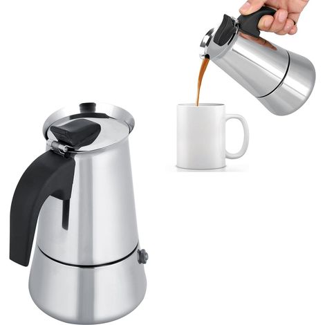 Cafetière italienne en acier inoxydable,2 Tasses Cafetière à expresso pour cuisinière,Cafetière portable en acier inoxydable Moka Espresso Maker compatible avec cuisinières à gaz et à alcool(100 ml) (1/5)