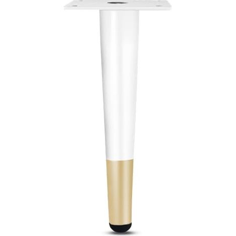 Lot de 4 15cm/6’’ Pieds de Meuble Metal Doré Blanc, Pieds de Table Conique Vertical Pieds de Canapé Pieds d'armoire en Métal avec Vis pour Armoire Chaise Table Basse (Blanc & Doré, 15 cm) (1/5)