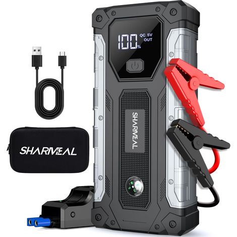 10000A Booster Batterie Voiture, Démarreur Batterie Voiture Portable(Tout Essence ou 10L Diesel), 12V Jump Starter, Pinces de Sûreté Intelligentes, Grand Écran LCD, 400 Lumière LED 3 Modes (1/5)