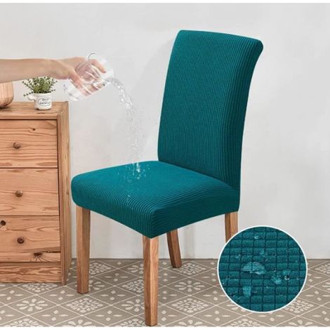 Housse De Chaise - Polyester Extensible - Pour Dossier 42 À 58 Cm Et Assise 35 À 48 Cm - Bleu Paon - 4 Pièces (1/4)