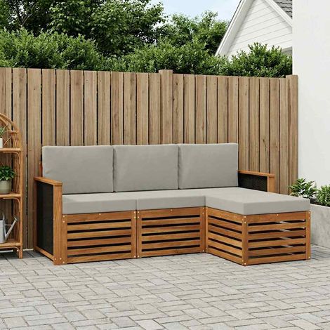 vidaXL Outdoor-Sofagarnitur 4 pcs Natürlich und Hellgrau (1/5)
