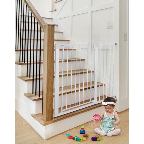 Barriere de Securite Enfant, 75-103cm Barriere Chien Escalier, sans Percage, Extensible, Fermeture Automatique, Monte sous Pression (Blanc) (1/5)