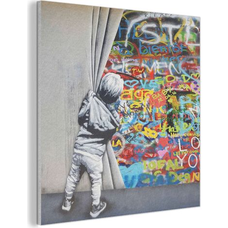 CUADRO ACÚSTICO Graffiti - Niño - Ilussie - Arte callejero Cuadros Decoracion Salon Modernos 90x90 (1/5)
