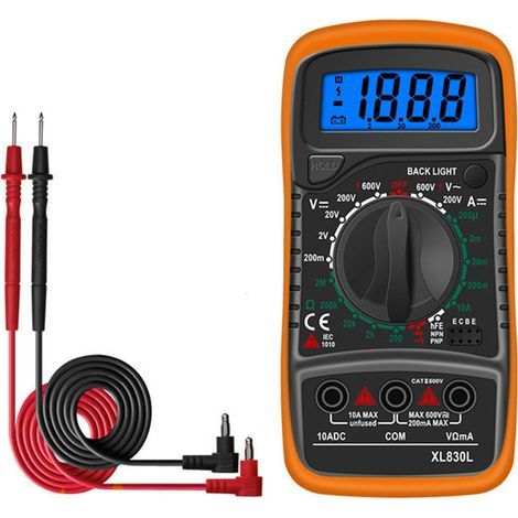 Multímetro digital manual mini probador de baterías DMM medidor DIY prueba de voltaje CA CC corriente resistencia amperímetro, negro + naranja, 14,37 x 3,4 cm (1/2)