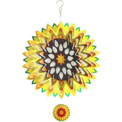 Tournesols à vent - 30,5 cm - Réfléchissants 3D - Sculpture de jardin suspendue - Décoration extérieure (1/4)