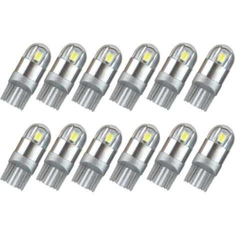 Kit de 12 ampoules LED pour voiture — Feux de jour et feux de position blancs, doté d'un boîtier en aluminium à haute conductivité thermique.