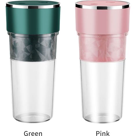 Vaso batidor portátil para frutas [USB, 400 ml, lavable, 4 cuchillas] – Mini batidora para batidos y licuados, recargable con batería de litio de 1200 mAh – Verde o rosa (1/5)